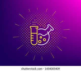 Chemistry lab line icon. Halftone pattern. Laboratory flask sign. Analysis symbol. Gradient background. Chemistry lab line icon. Yellow halftone pattern. Vector
