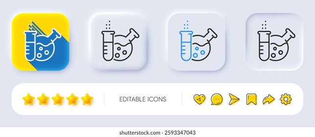 Chemistry lab line icon. Neumorphic, Flat shadow, 3d buttons. Laboratory flask sign. Analysis symbol. Line chemistry lab icon. Social media icons. Vector