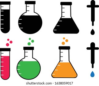 chemistry lab on white background. set of chemical science equipment. lab equipment sign.
