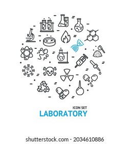 Chemistry Lab Round Design Template Contour Lines Icon Concept for Promotion, Marketing and Advertising. Vector illustration
