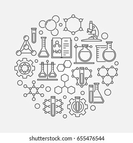 Chemistry lab round illustration. Vector biotechnology and molecular biology concept symbol in thin line style