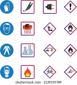 Chemistry lab safety symbols, Chemistry warning labels vector