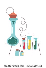 Chemistry lab test tube with reaction. Vector illustration