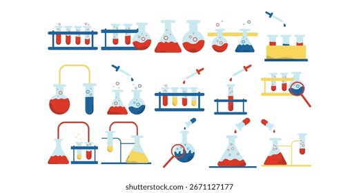 Coleção de tubos de ensaio de laboratório de química