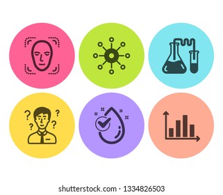 Chemistry lab, Water drop and Support consultant icons simple set. Face detection, Multichannel and Diagram graph signs. Medical laboratory, Clean aqua. Science set. Flat chemistry lab icon. Vector