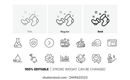 Laboratorio de Química, Impermeable y Seo iconos de línea de mensajes. Paquete de citas, escudo de seguridad, icono de inversión. Cursor, repartidor, pictograma directo. Alquiler de coches, Alquiler de coches. Vector