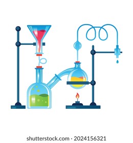Laborzusammensetzung der Chemie mit Bild des Tränensystem mit Brenner und Röhren verbunden mit Rohren Vektorgrafik