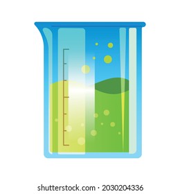 Chemistry laboratory composition with isolated image of measuring can with liquid vector illustration