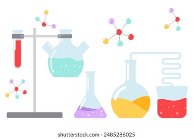 Chemistry Laboratory with different glassware - vector illustration.