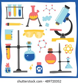 Chemistry laboratory equipment hand drawn vector objects 