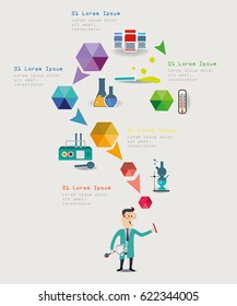 Chemistry laboratory and equipment. Info graphic vector illustration.