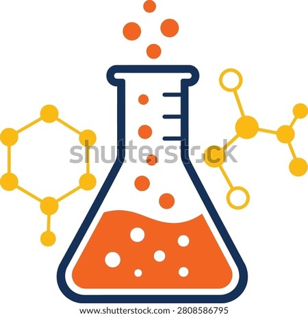 Chemistry laboratory flask with bubbles and molecular structures for scientific research chemistry laboratory