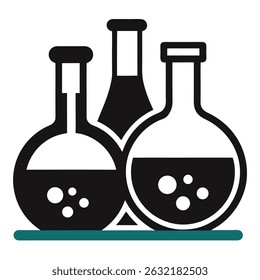 Silueta del icono del Vector de los frascos de laboratorio de la química – Ciencia y símbolos de la investigación en el fondo blanco