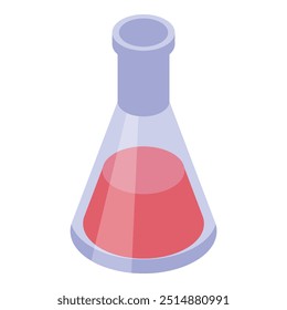 Chemistry laboratory glassware with red liquid isometric icon, laboratory glassware containing chemical liquid