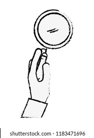 chemistry laboratory hand holding magnifying glass