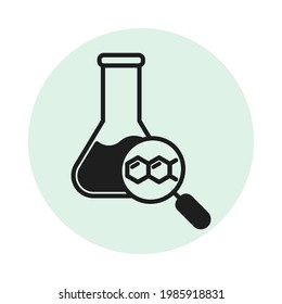 chemistry laboratory icon. flask with magnifying glass vector