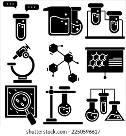 Chemistry Laboratory icon set glyph style part four