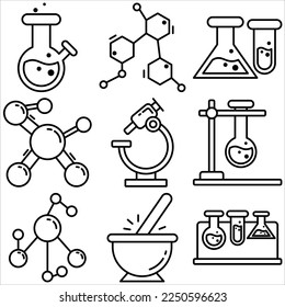 Chemistry Laboratory icon set outline style part two