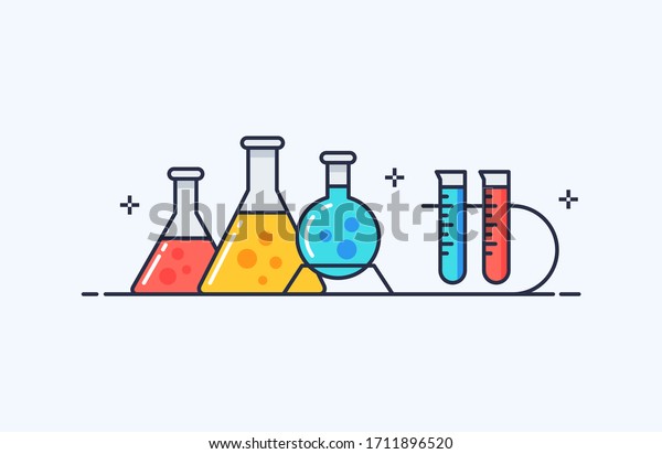Chemistry and laboratory icons\
illustration in flat line style. Design concept of vector\
illustration isolated on light background for website and mobile\
apps. 