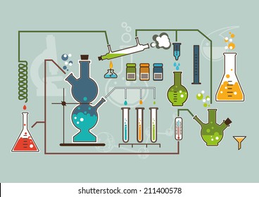 Chemistry laboratory infographic flat elements vector illustration.