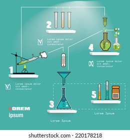 Chemistry laboratory infographic flat elements on blue background vector illustration.