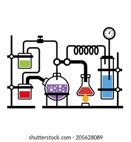 Chemistry Laboratory Infographic with Some Reaction. Vector