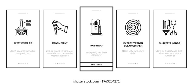 Chemistry Laboratory Onboarding Mobile App Page Screen Vector. Microscope And Burner, Heating Device And Scales Chemistry Lab Equipment And Tool Illustrations