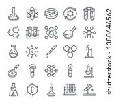 Chemistry and laboratory related line icon set. Science and scientific equipment linear icons. Lab and experiment outline vector sign collection.
