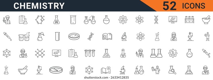 Chemistry laboratory research and science icons set