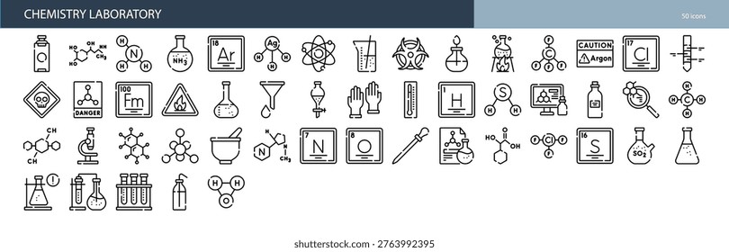 Chemistry Laboratory Science Research Experiment Beaker Flask Test Tube Icons Collection