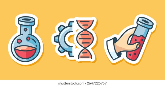 Chemistry laboratory science sticker isolated set. Vector flat graphic design element concept illustration
