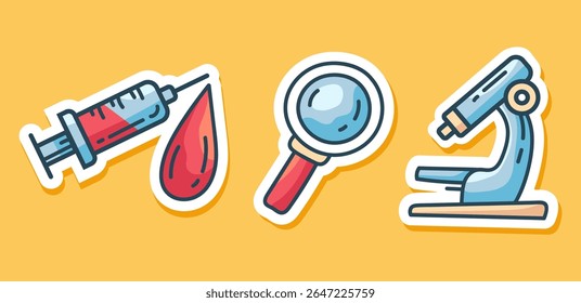 Chemistry laboratory science sticker isolated set. Vector flat graphic design element concept illustration