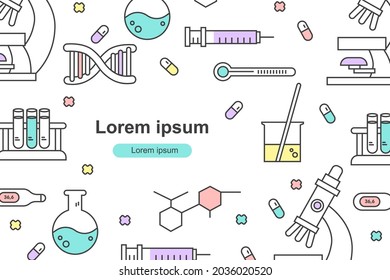 Chemistry laboratory web site, chemistry laboratory web banner, chemistry laboratory set line icon.