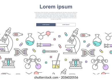 Chemistry laboratory web site, chemistry laboratory web banner, chemistry laboratory set line icon.