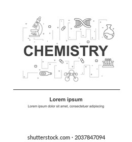 Chemistry laboratory web site, chemistry laboratory web banner, chemistry laboratory set line icon.