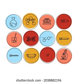 Chemistry laboratory web site, chemistry laboratory web banner, chemistry laboratory set line icon.