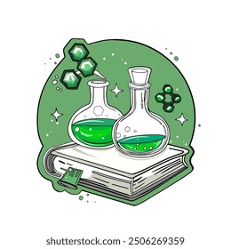 Chemistry. Lessons. School. Icon of test tubes for chemical tests. Textbooks