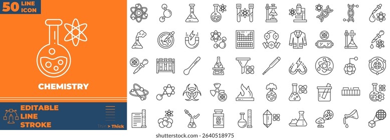 Chemistry Line Editable Icons set. Vector illustration in modern thin line style of chemistry icons:  biology, laboratory, experiment, etc