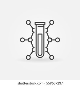 Chemistry line icon - vector test tube with formula symbol or logo element in thin line style