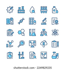 Chemistry line icons. Blue color. Vector line icons set