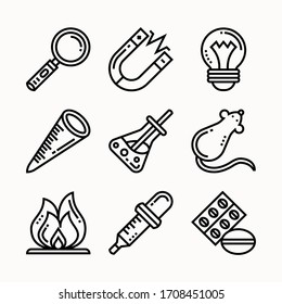Iconos de línea de química, colección moderna de símbolos sólidos, Paquete de pictogramas estilo químico relleno. El conjunto incluye iconos como tubo de ensayo químico, vidrio de laboratorio