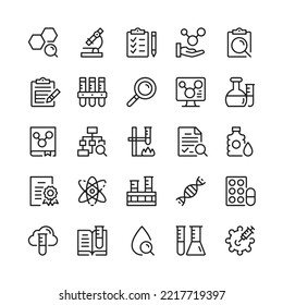 Chemistry line icons. Outline symbols. Vector line icons set