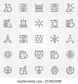 Chemistry line icons - vector set of chemistry concept signs or science logo elements in thin line style