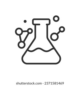 Chemistry, linear icon. Flask and chemical molecules. Line with editable stroke