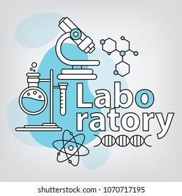 Chemistry linear vector concept.  Science, Laboratory and education illustration made with thin line chemical icons.