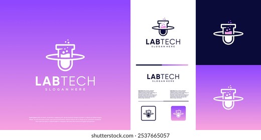 chemistry logo with the concept of digital technology, atomic science, minimalist style, vector graphic design.
