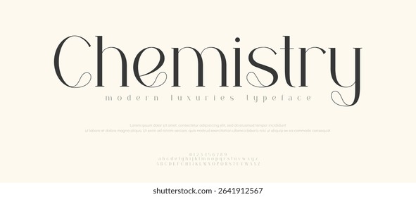Chemistry logo Luxury font alphabet. Typography beautiful fashion elegant classic letters serif italic fonts decorative wedding vintage alphabet design. vector illustration
