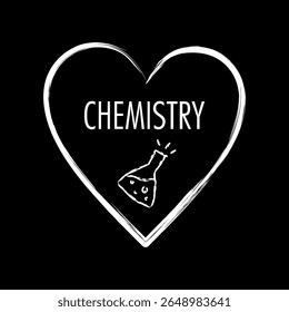 Chemistry love heart, I love chemistry, test tube lab symbol