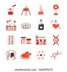 Chemistry of love icons. Included the icons as poison, lab, test, heart, DNA, chemical and more.