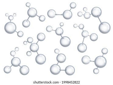 Chemistry macro models. 3d transparency molecular structures collection, molecules with reflection. Genetic and biotechnology abstract formulas. Organic frames vector isolated set